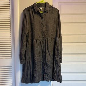 Gray Button-Up Long Sleeve Dress